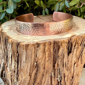 Leaves Embossed Copper Cuff • Rustic Raw Copper Bracelet • Hand‑Forged Southwestern Jewelry image 1