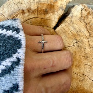 Sterling Silver Sideways Cross Ring | Christian Faith Ring | Stack Band Set Cross Ring Only