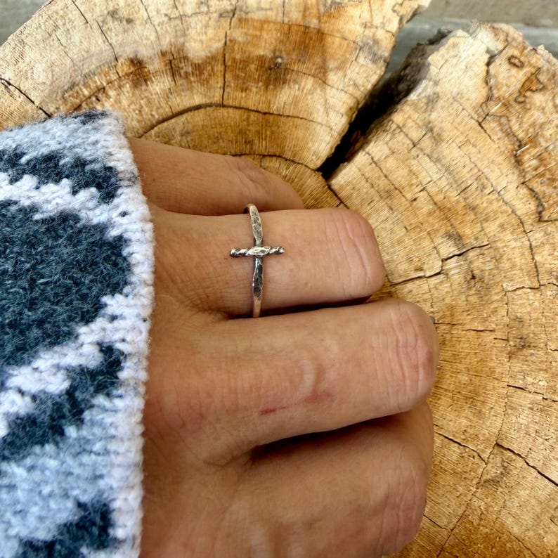 Sterling Silver Sideways Cross Ring | Christian Faith Ring | Stack Band Set Cross Ring Only