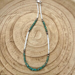 Mother of Pearl, Kingman Turquoise & Desert Pearl Choker • Sterling Silver • Southwestern Jewelry image 2