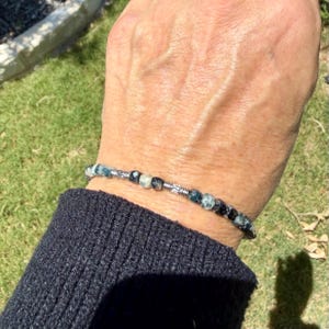 Blue Tourmaline Bracelet • 4mm Stones • Bali Silver Accents image 3