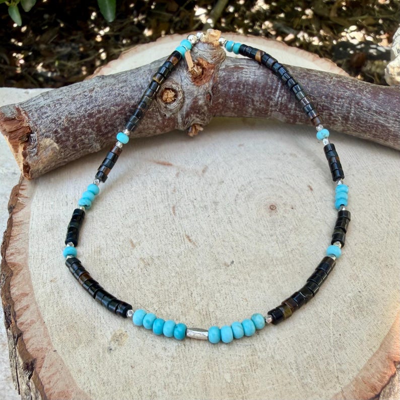 Blue Tiger’s Eye Turquoise Anklet • Sterling Silver Hawk’s Eye Ankle Bracelet image 4