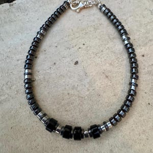 Black Onyx Bracelet with Hematite, Sterling Silver Beaded Bracelet, Gemstone Bracelet, Unisex Jewelry, Men&#39;s Bracelet, Gift Idea