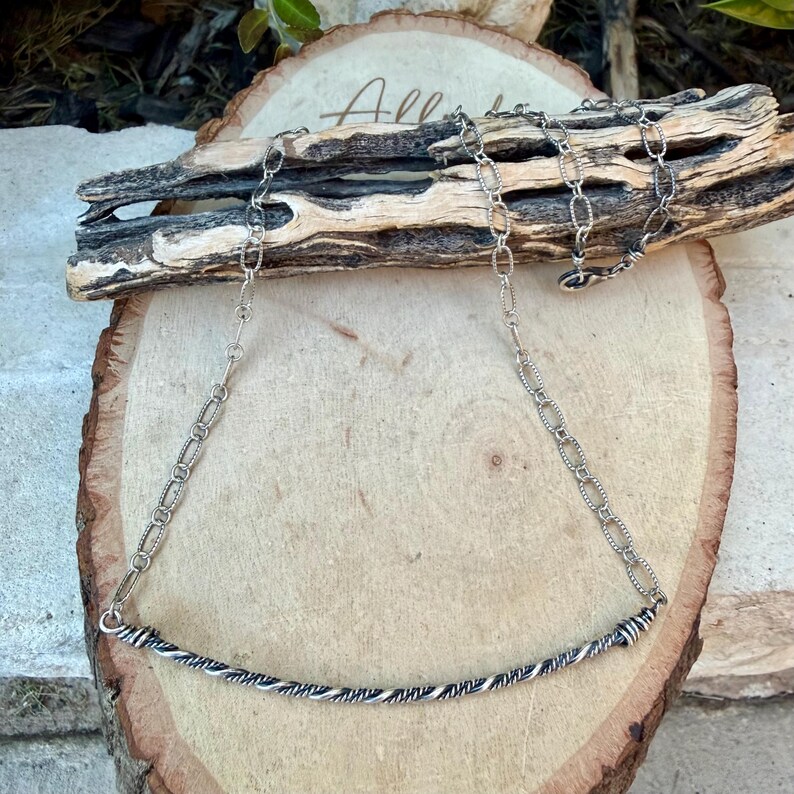 Sterling Silver Bar Necklace • Hand‑Forged Twisted Bar • Rustic Chain image 9