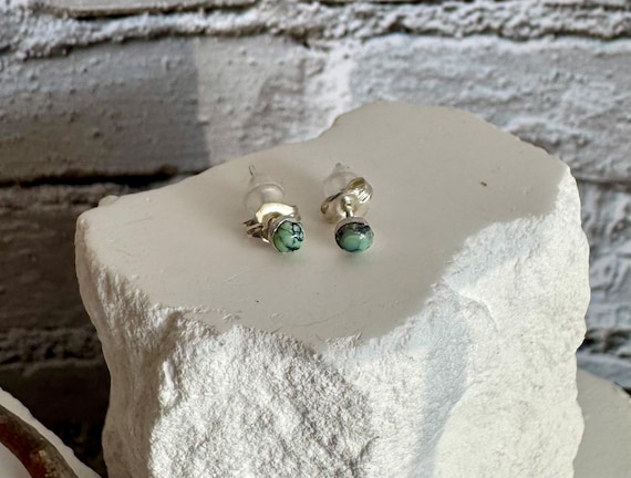Variscite stud earrings / tiny sterling silver post earrings
