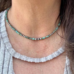 Turquoise & Desert Pearls Sterling Silver Choker Necklace • Southwestern Jewelry