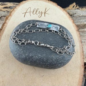 Sterling Silver Turquoise Double Strand Bar Chain Bracelet • Minimal Western Style • Number 8 Turquoise image 5