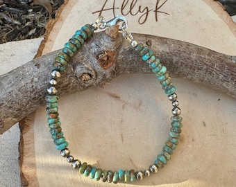 Sterling Silver Desert Pearl Bracelet • Turquoise Stacker • Southwestern Jewelry