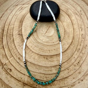 Mother of Pearl, Kingman Turquoise & Desert Pearl Choker • Sterling Silver • Southwestern Jewelry image 8