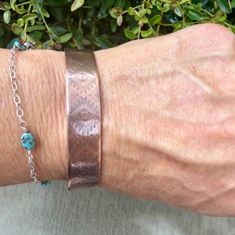 Southwest Copper Embossed Cuff • Raw Copper Bracelet • Hand‑Forged Western Jewelry image 4