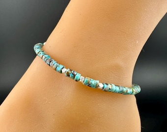 Turquoise Sterling Silver Ankle Bracelet: Gemstone Ankle Jewelry