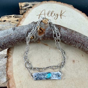 Sterling Silver Turquoise Double Strand Bar Chain Bracelet • Minimal Western Style • Number 8 Turquoise image 9