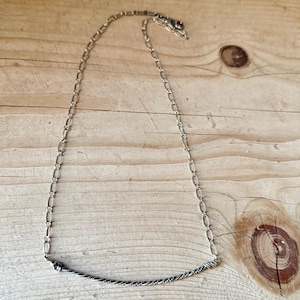 Sterling Silver Bar Necklace • Hand‑Forged Twisted Bar • Rustic Chain image 10