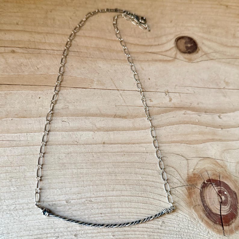 Sterling Silver Bar Necklace • Hand‑Forged Twisted Bar • Rustic Chain image 10