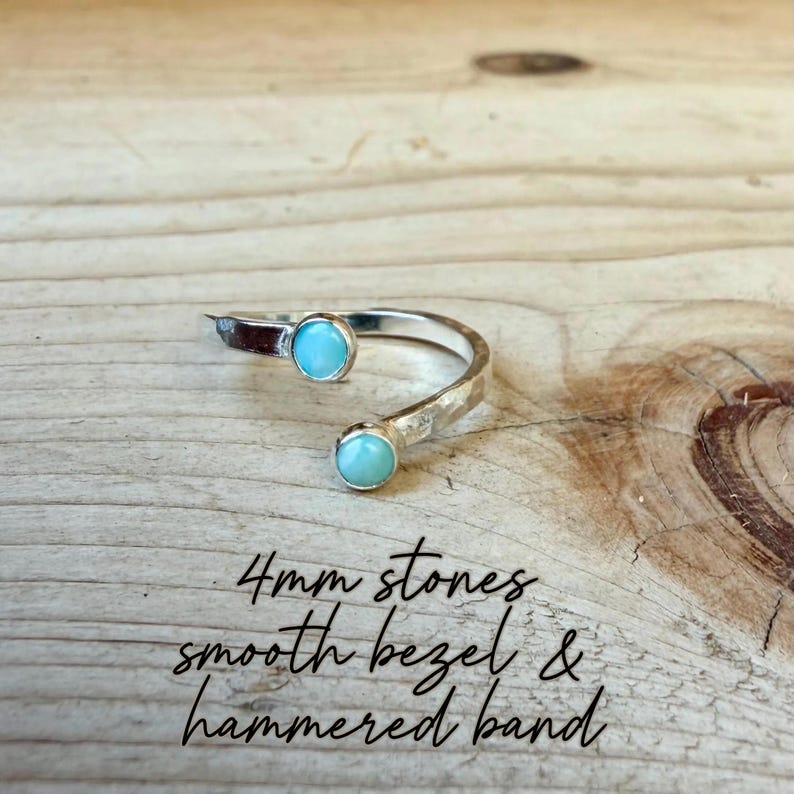 Larimar Sterling Silver Ring • Adjustable Double Bezel • Sky‑Blue Caribbean Stone imagen 4