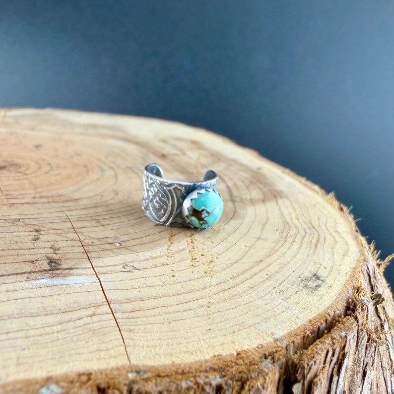 6mm Royston Turquoise Sterling Silver Ear Cuff | Floral Wide Band, No‑Piercing Earring image 4
