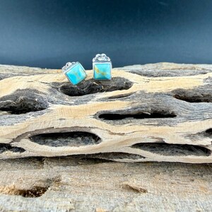5mm Turquoise Stud Earrings Sterling Silver • Kingman Turquoise Blue Green Cabochon Posts image 8