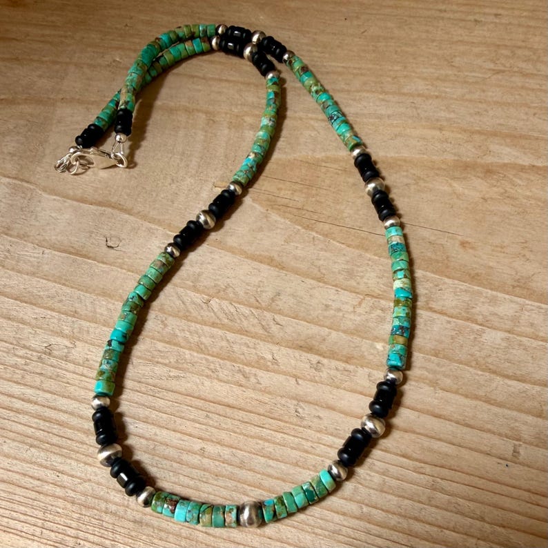 Gargantilla de perlas del desierto de turquesa y ónix • Collar de plata de ley estilo suroeste imagen 4