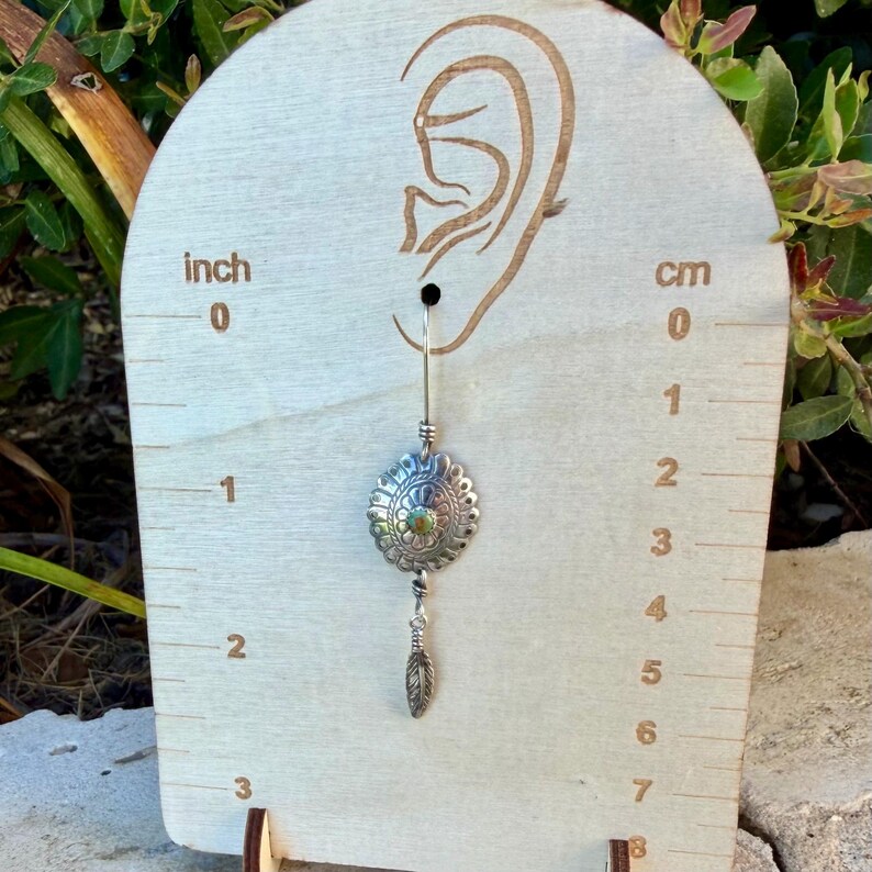Boucles d'oreilles concho Kingman turquoise • Pendentif plume en argent sterling • Style sud-ouest image 9