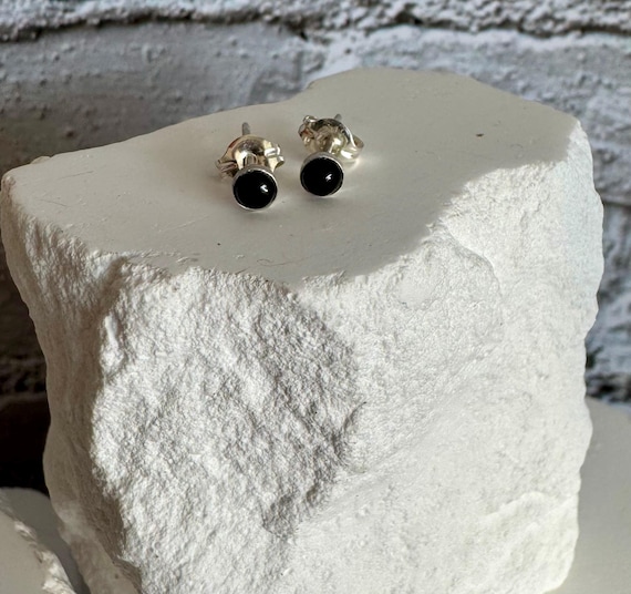 Black Onyx stud earrings / tiny sterling silver post earrings