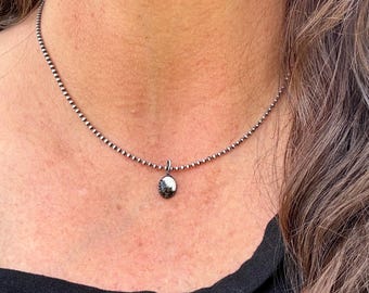 White Buffalo Bezel Pendant Necklace • Sterling Silver Ball Chain