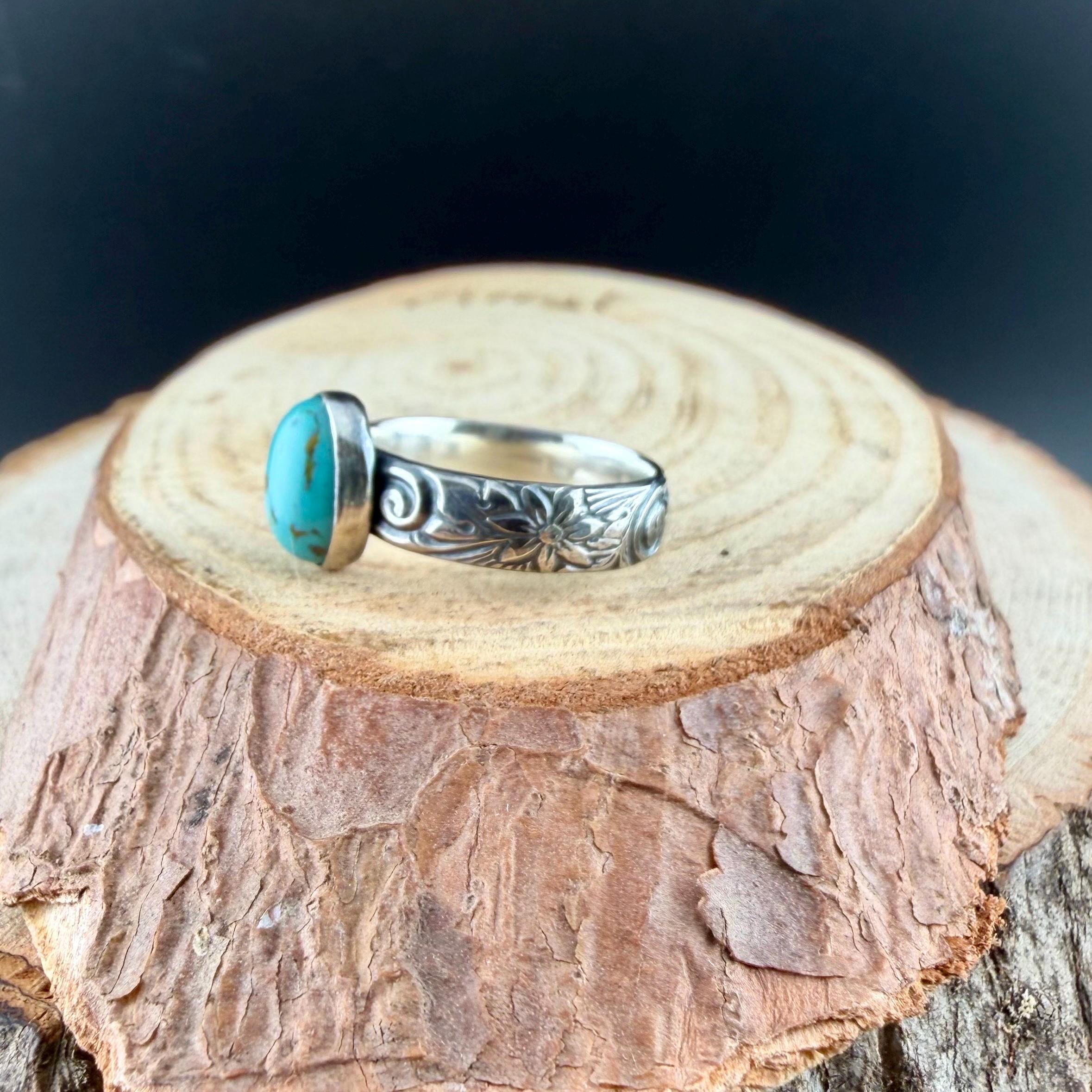 Sterling Silver Daisy Ring With Kingman Turquoise | Oval American ...