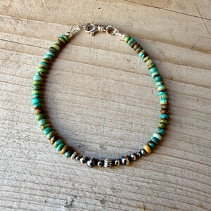 Green Turquoise & Desert Pearl Anklet • Dainty Southwestern Ankle Bracelet image 6