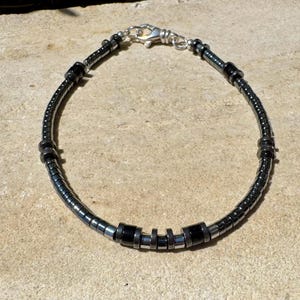 Hematite and Black Onyx Bracelet, Sterling Silver Beaded Bracelet, Gemstone Jewelry, Men&#39;s Bracelet, Gift for Him