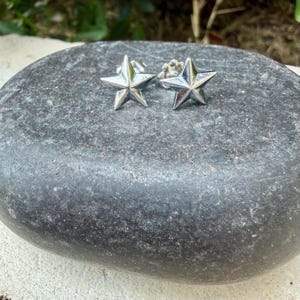 Sterling Silver 3D Star Stud Earrings · Western & Southwestern Rustic Minimal Star Posts image 5