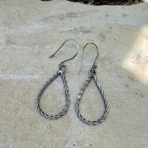 Sterling Silver Teardrop Drop Earrings – Rustic Twisted Wire Pattern image 5
