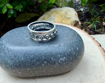 Sterling Ring Stapel • 3 Ring Floral • Daisy Band • Rustikale Silber Ringe
