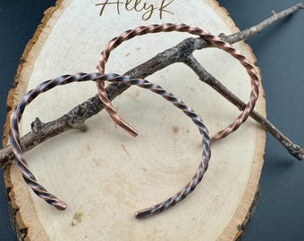Hand‑Forged Copper Twisted Cuff Bracelets • Set of 2 • Rustic Stacking Cuffs