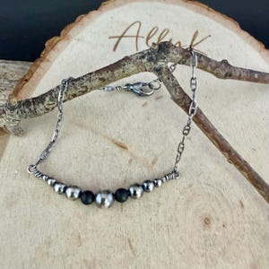 Desert Pearl & Onyx Graduated Bar Chain Bracelet | Sterling Silver Southwest Elegance image 4