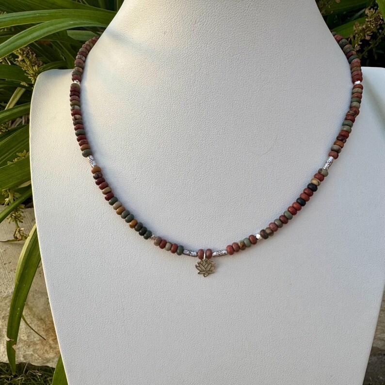 Sterling Silver Picasso Jasper Lotus Pendant Necklace | Artisan Gemstone Jewelry image 10