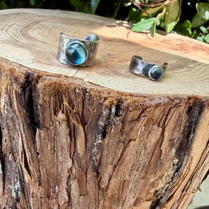 Swiss Blue Topaz Ear Cuff • Hammered Sterling Silver • No Piercing • 4mm or 7mm image 3