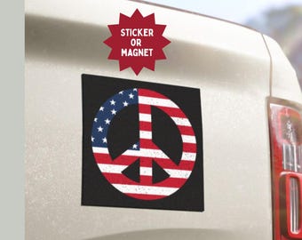 Pegatina o imán antibélico con el símbolo patriótico de la paz: Resistencia anti-Trump, no a la guerra en Irán