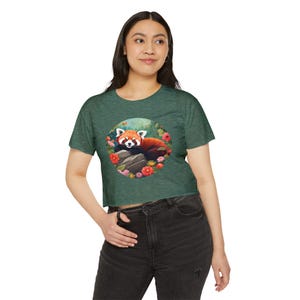 Cute Red Panda Women&#39;s Festival Crop Top | Red Panda Relaxed fit Crop Tshirt | Kawaii Red Panda Tee