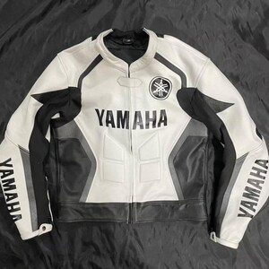 Yamaha Motorbike Racing Leather Jacket Men White Black Genuine Leather Biker Jacket Motorcycle Riding Jacket CE Approved Armor Gift for him