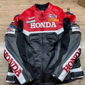 New Men's Honda Motorcycle Racing Jacket Cowhide Leather Motorbike Jacket, Sports Biker Jacket, CE Armor Jacket, Gift for him