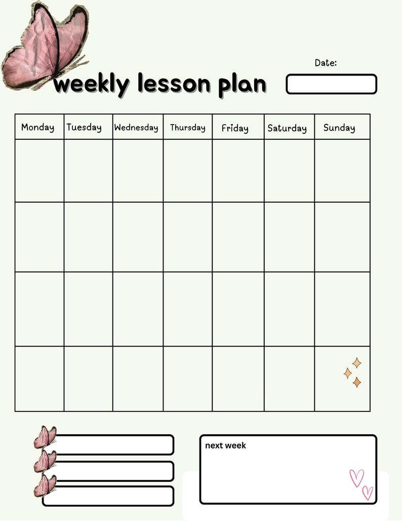 Weekly Lesson Plan Template: Printable Teaching Resource for Homeschool ...