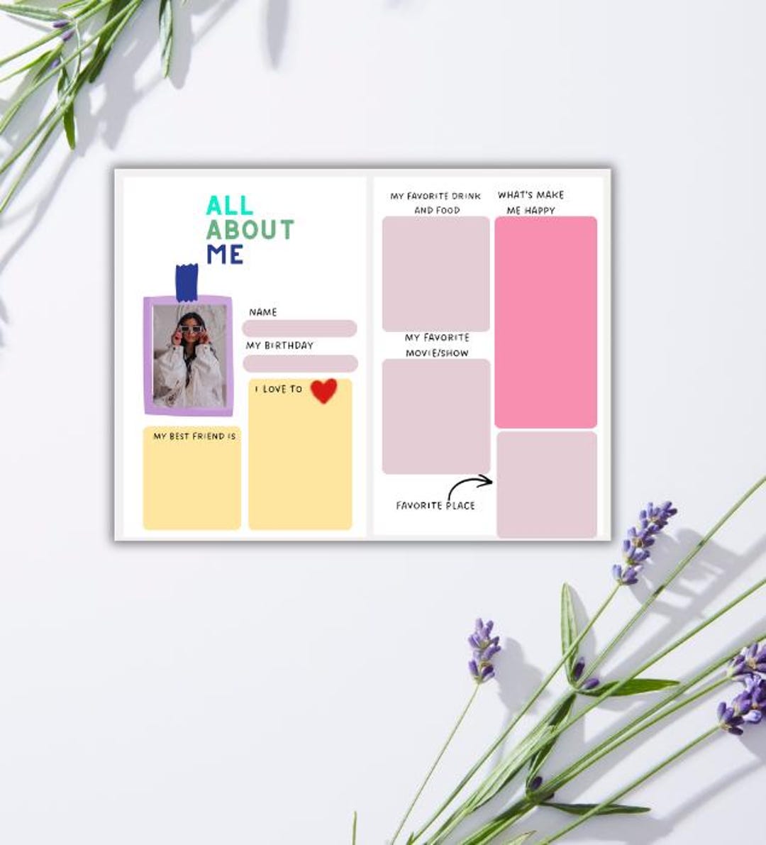 All About Me Printable Journal Page | My Profile Planner Insert (PDF ...