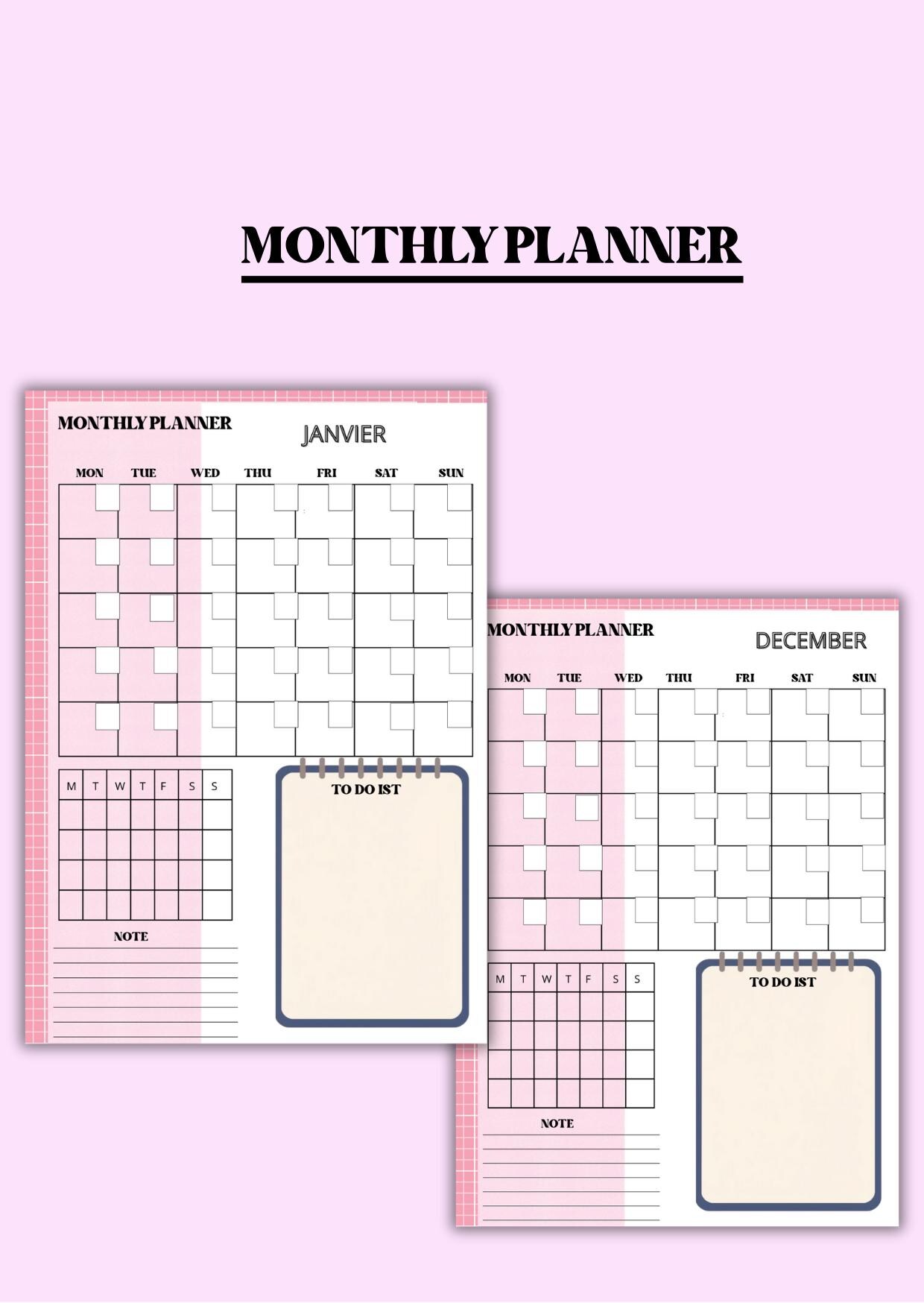 Minimalist Daily Weekly Monthly Planner | Printable Productivity ...