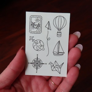 Travel Temporary Tattoo Sheet, Temporary Tattoos, Fine Line Tattoo, Dainty Tattoo, Small Tattoo, Tattoo Sheet, Minimalist Tattoo