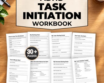 ADHD Task Initiation Workbook, Printable ADHD Planner, Procrastination Workbook, Productivity Worksheets, Digital Download