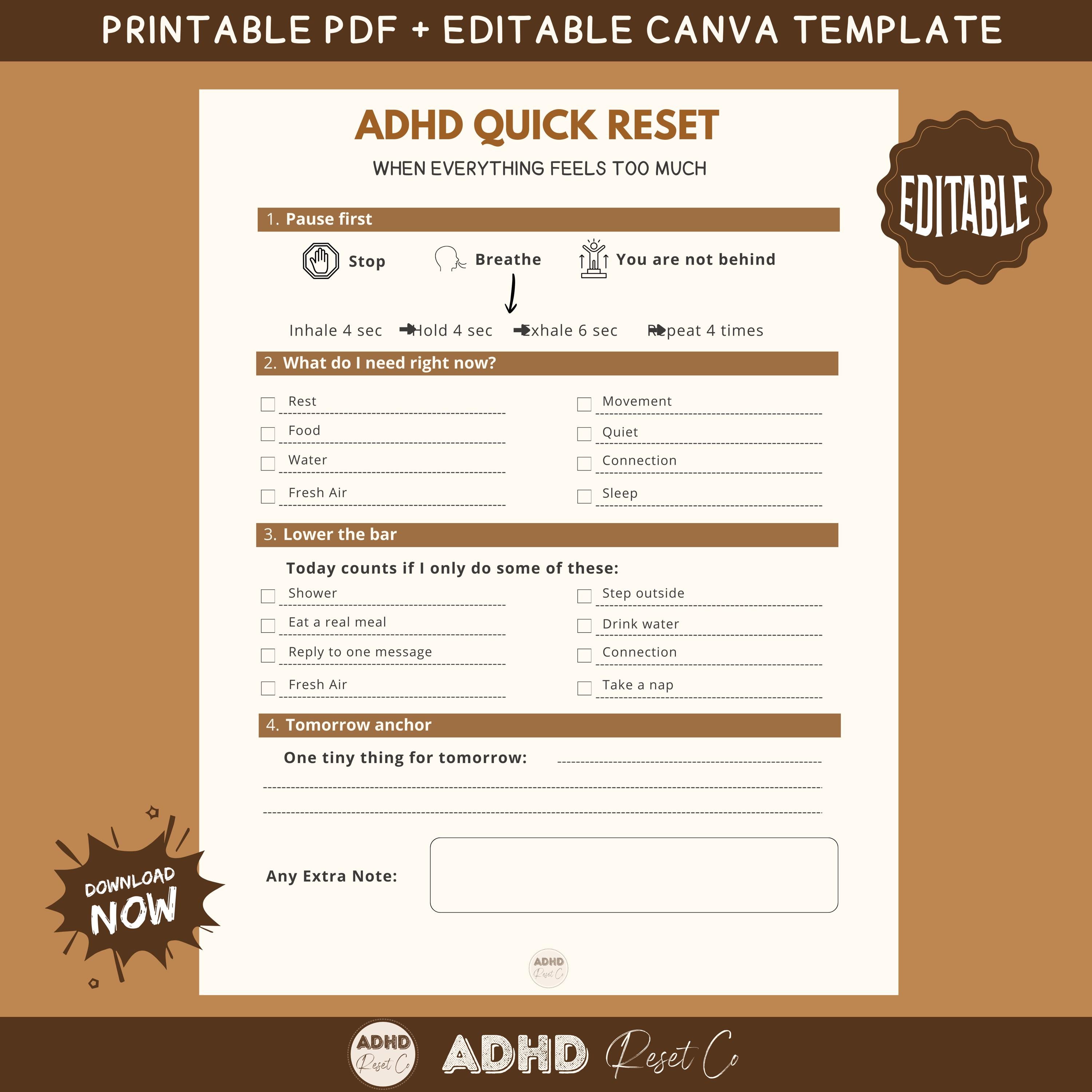 2026 ADHD Overwhelm Reset Printable | ADHD Shutdown Help Worksheet ...
