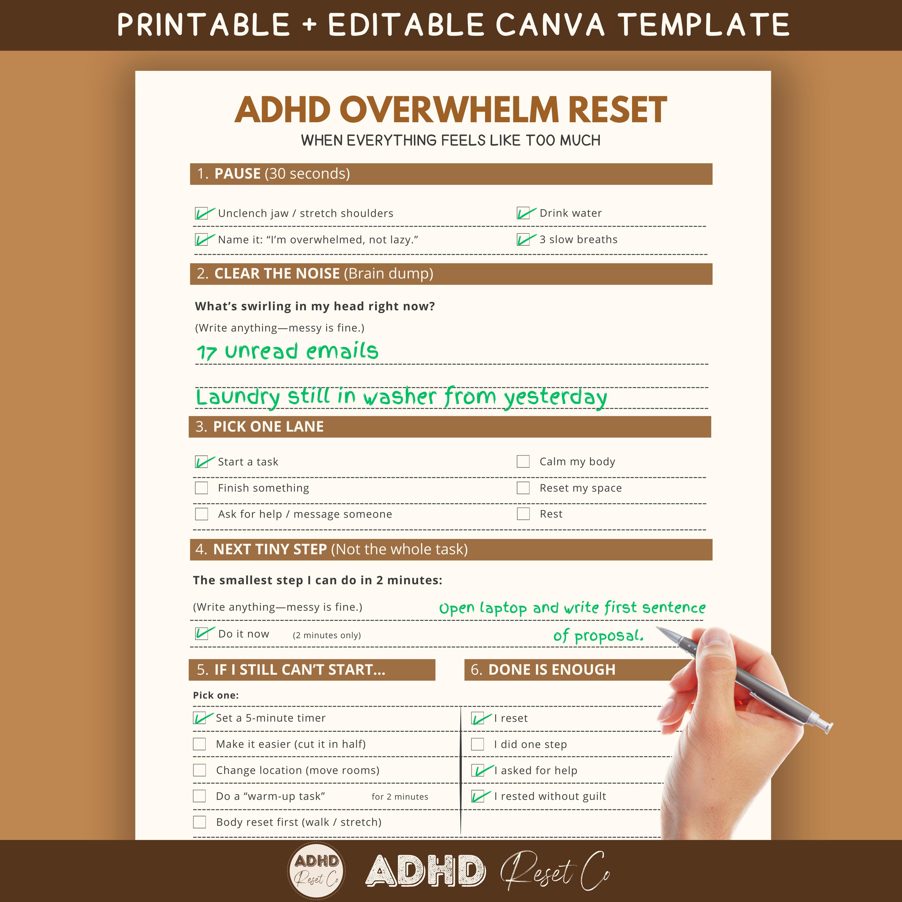 2026 ADHD Overwhelm Reset Planner | Executive Function Worksheet (canva ...