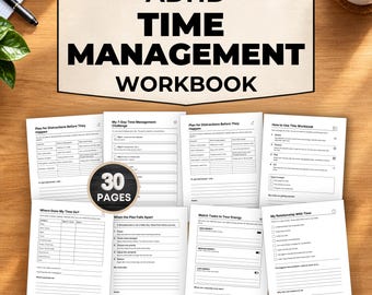 ADHD Time Management Workbook, Printable ADHD Planner, Productivity & Focus Worksheets, Digital Download