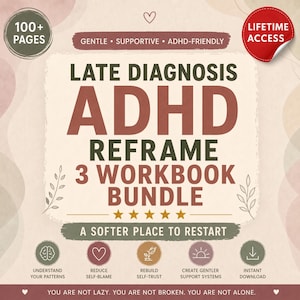 Late Diagnosis ADHD Workbook Bundle 2026, Women's Neurodivergent Guided Journal,Executive Function Worksheet,Printable Planner,PDF Organizer