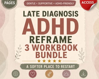 Late Diagnosis ADHD Workbook Bundle 2026, Women's Neurodivergent Guided Journal, Arbeitsblatt für Exekutivfunktion, druckbarer Planer, PDF-Organizer