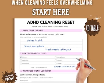 ADHD Cleaning Reset Worksheet | Executive Dysfunction Planner (PDF, Canva)